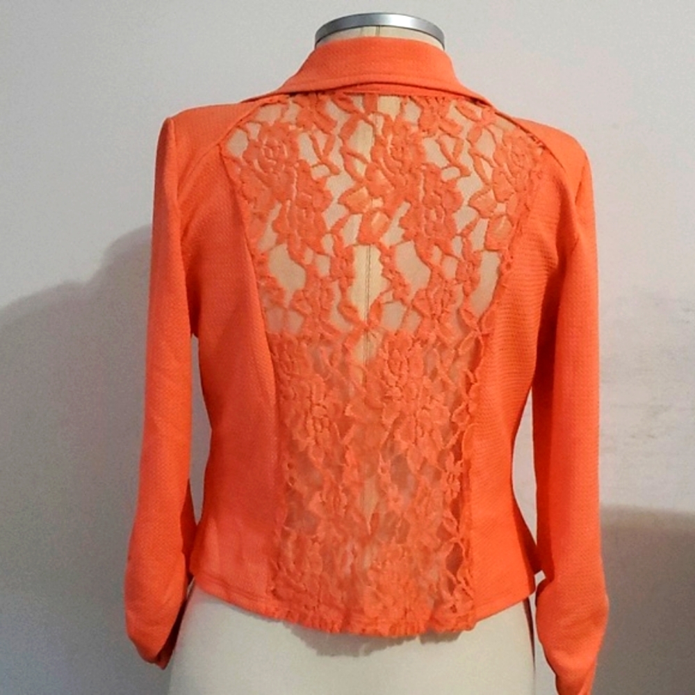 Women's Orange Lace-Panel Blazer Jacket And Top